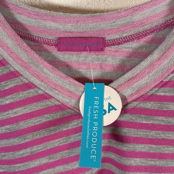 Fresh Produce Pink & Gray Stripe Oversized V Neck Sweatshirt Size Small NWT - Picture 2 of 6
